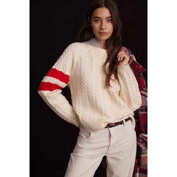 Anthropologie Central Park West Striped Cable-Knit Sweater Hoodie NWT Size Large - Picture 2 of 8